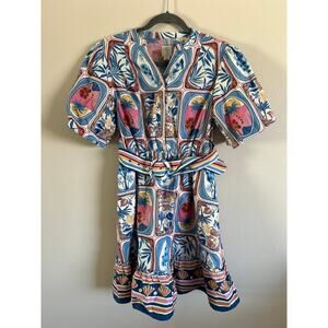 Joie Tropical Bird Floral Print Belted Puff Sleeve Flared Mini Dress- Size 2